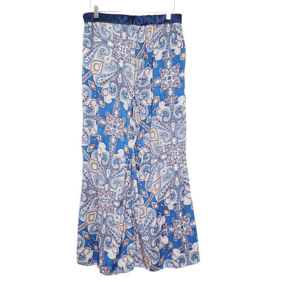 Elevenses Ines Wide Leg High Rise Pants M Blue Paisley Palazzo Flowy Resort - Picture 3 of 12